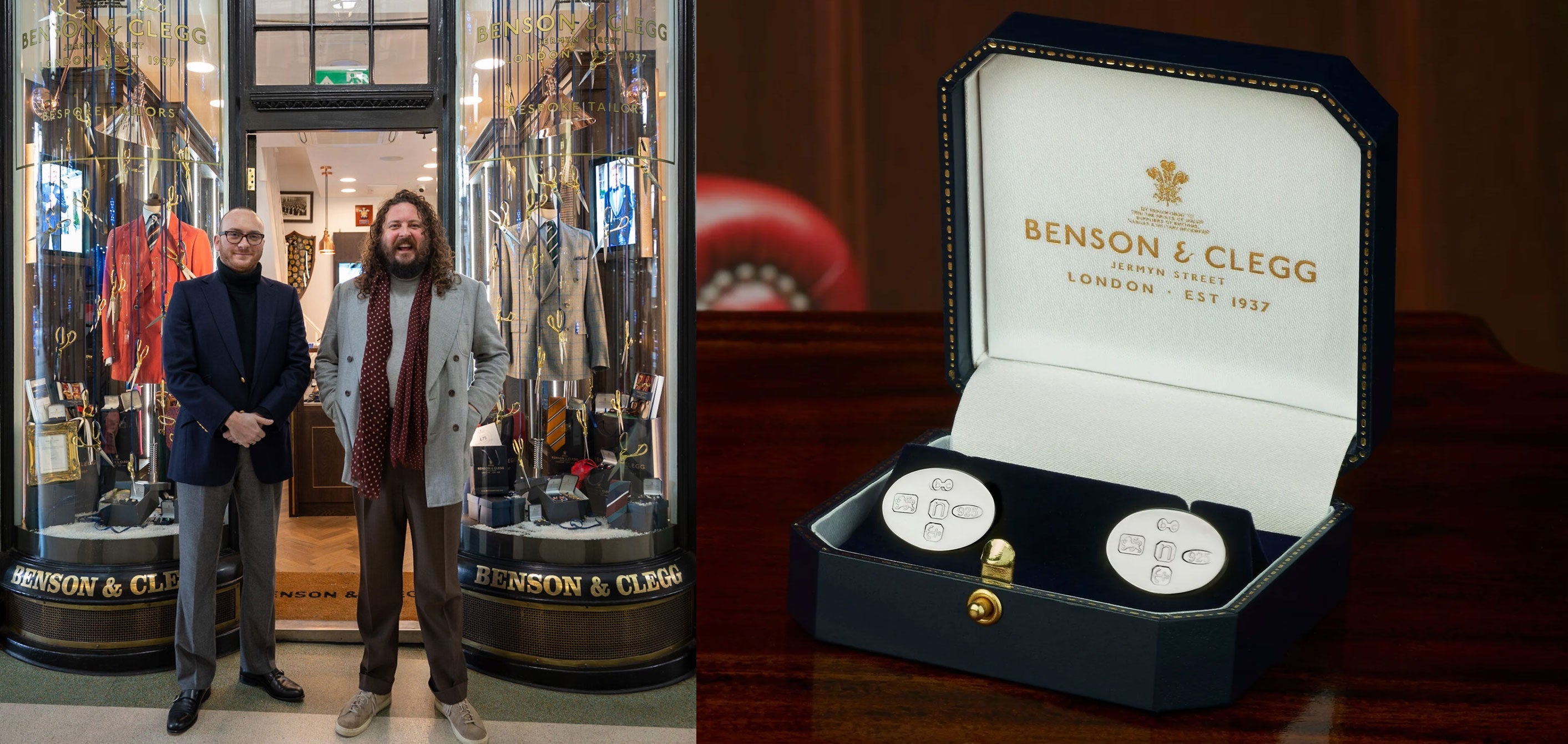 Benson & Clegg luxury British menswear accessories — cufflinks, blazer buttons and silk ties By Royal Appointment, as worn by James Bond, from their Piccadilly Arcade boutique