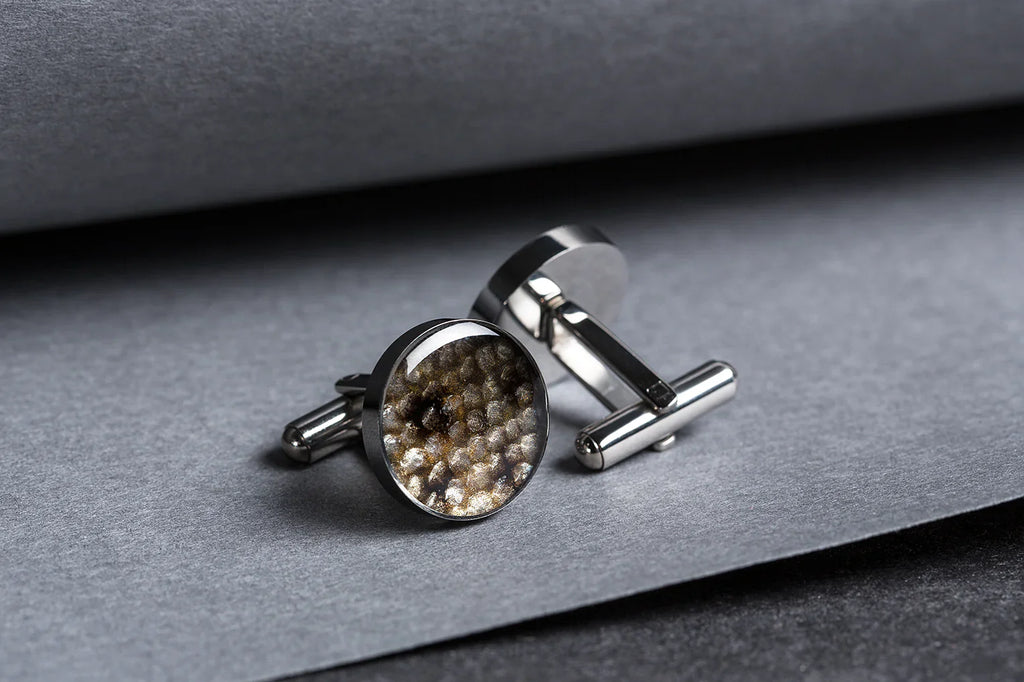 Eherüs handcrafted cufflinks, tie pins and jewellery from genuine Estonian brown-trout fish leather, made by fly fisherman Karel in Tartu at Sostter