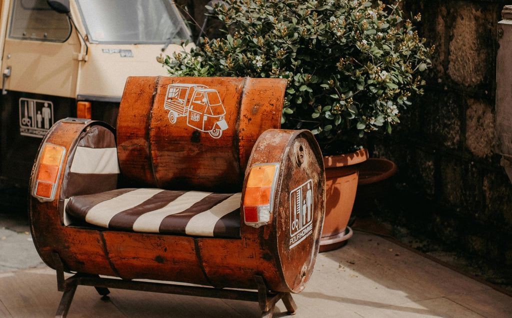 Upcycled Makers collection at Sostter — independent brands transforming deadstock, tyre rubber, leather offcuts and fish byproducts into new objects, anchored by Stuart Trevor and Hugs & Co.