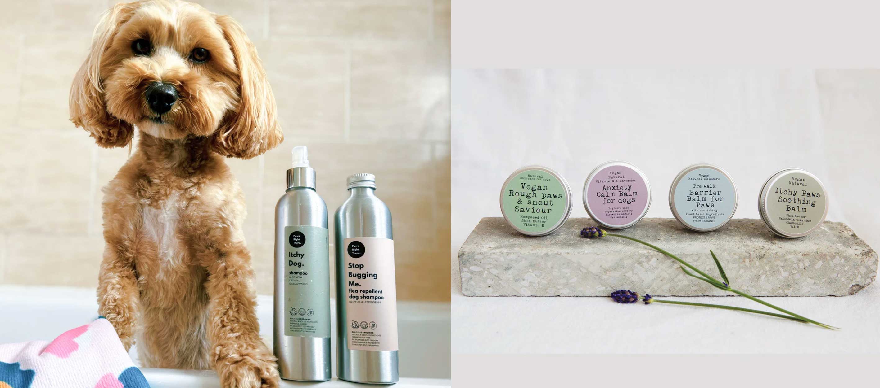 Paws Right There natural dog grooming products and pet-safe home fragrances — cruelty-free, vegan and made in the UK, available at Sostter