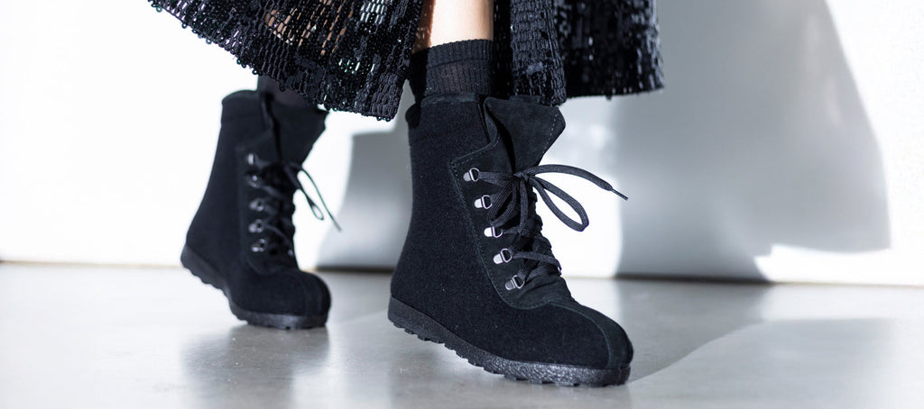 Nesna Lobben original Norwegian felted wool boots made since 1955 in red, grey and black, manufactured in a family workshop in Tartu Estonia at Sostter