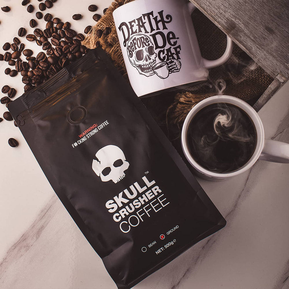 Skull Crusher Coffee high caffeine dark roast beans - world's strongest coffee freshly roasted in Manchester at Sostter