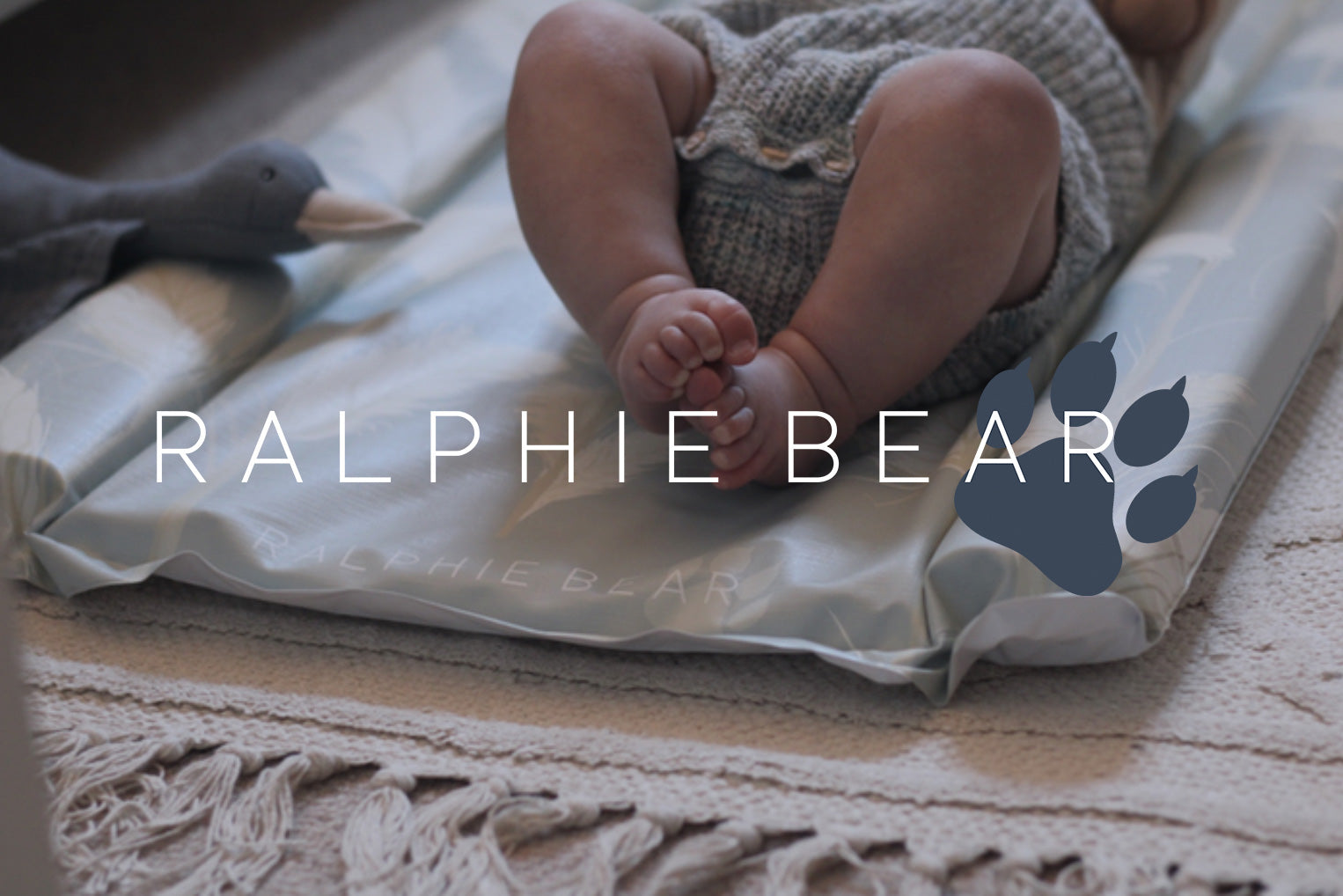 Ralphie Bear organic British baby changing mats — GOTS certified organic cotton with hand-drawn neutral prints, made in the UK, available at Sostter