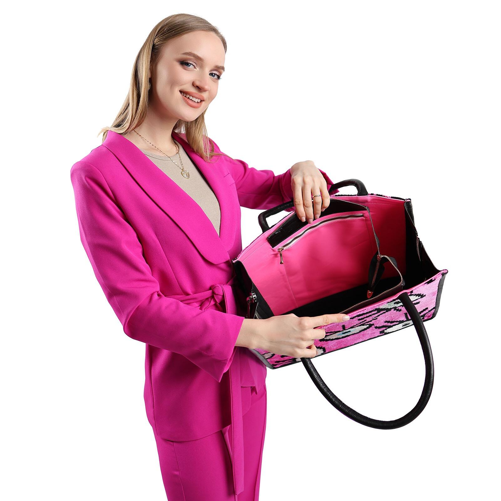 Abby Pink Eye Pattern Silk & Leather Tote – Spacious & Handmade by Jkel at www.brixbailey.com