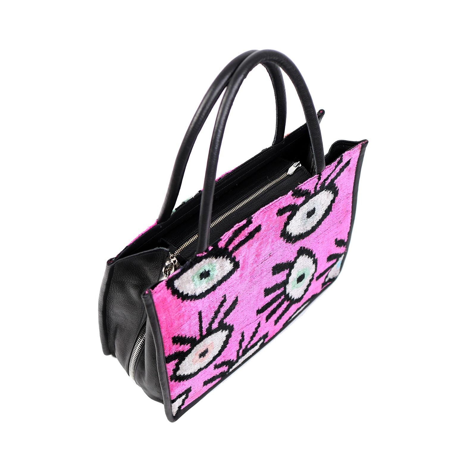 Luxurious Abby Pink Eye Pattern Silk-Leather Tote Bag – Spacious & Handmade by Jkel at www.brixbailey.com