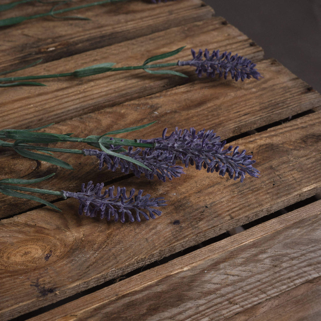 Artificial lavender spray with hyper-realistic purple blooms, bendable stems, and natural textures for home decor by sostter at brixbailey.com