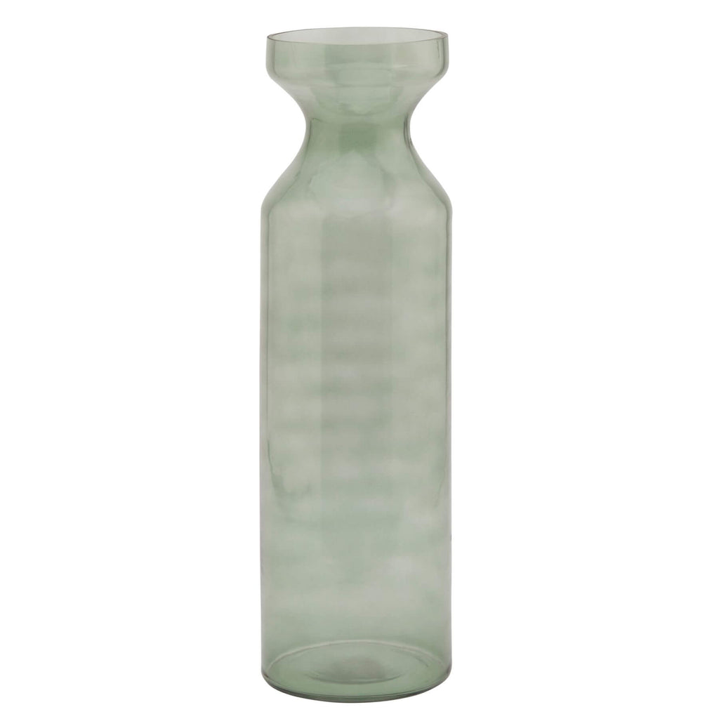 Smoked sage fluted glass vase, 40 cm tall, with vertical ribbed texture for fresh or artificial floral arrangements.by RoomLondon at brixbailey.com