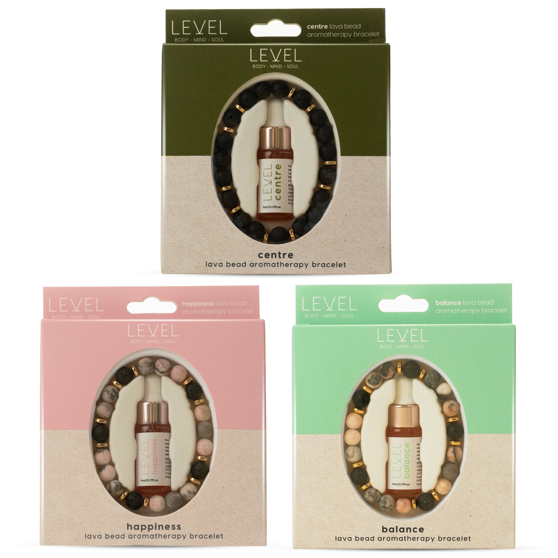 Aromatherapy Bracelet Set with Lava Beads for Happiness, Balance and Calm