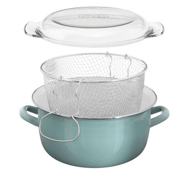 Green Deep Fryer with Glass Lid