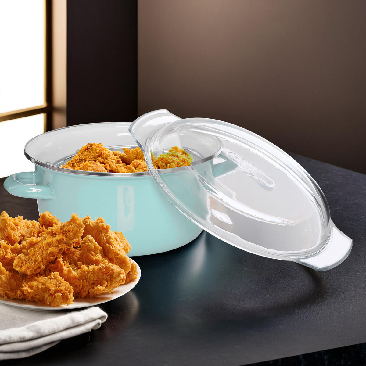 Green Deep Fryer with Glass Lid