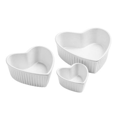 White Heart Shaped Oven Dishes Set of 3