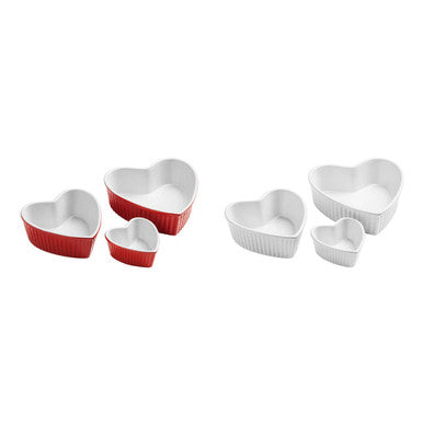 White Heart Shaped Oven Dishes Set of 3