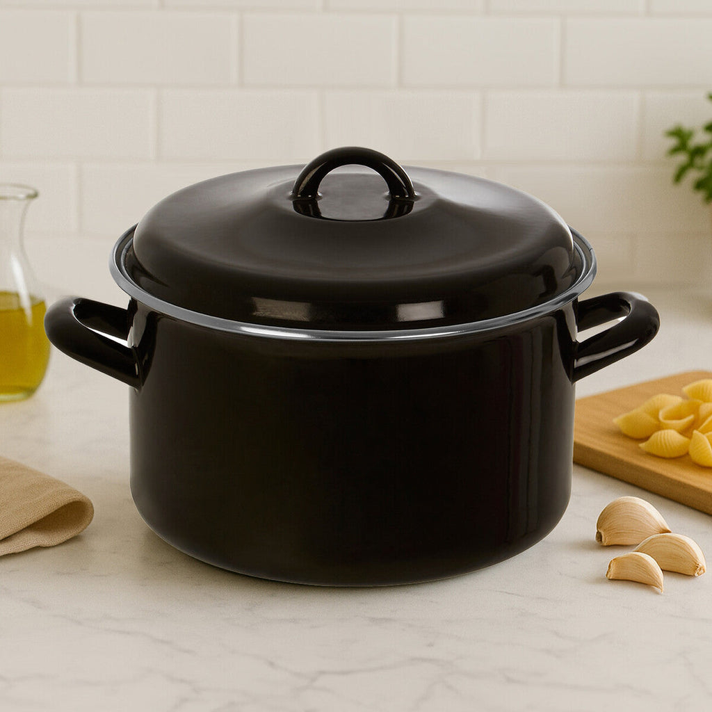 Black Enamel 22cm Casserole Dish with Lid