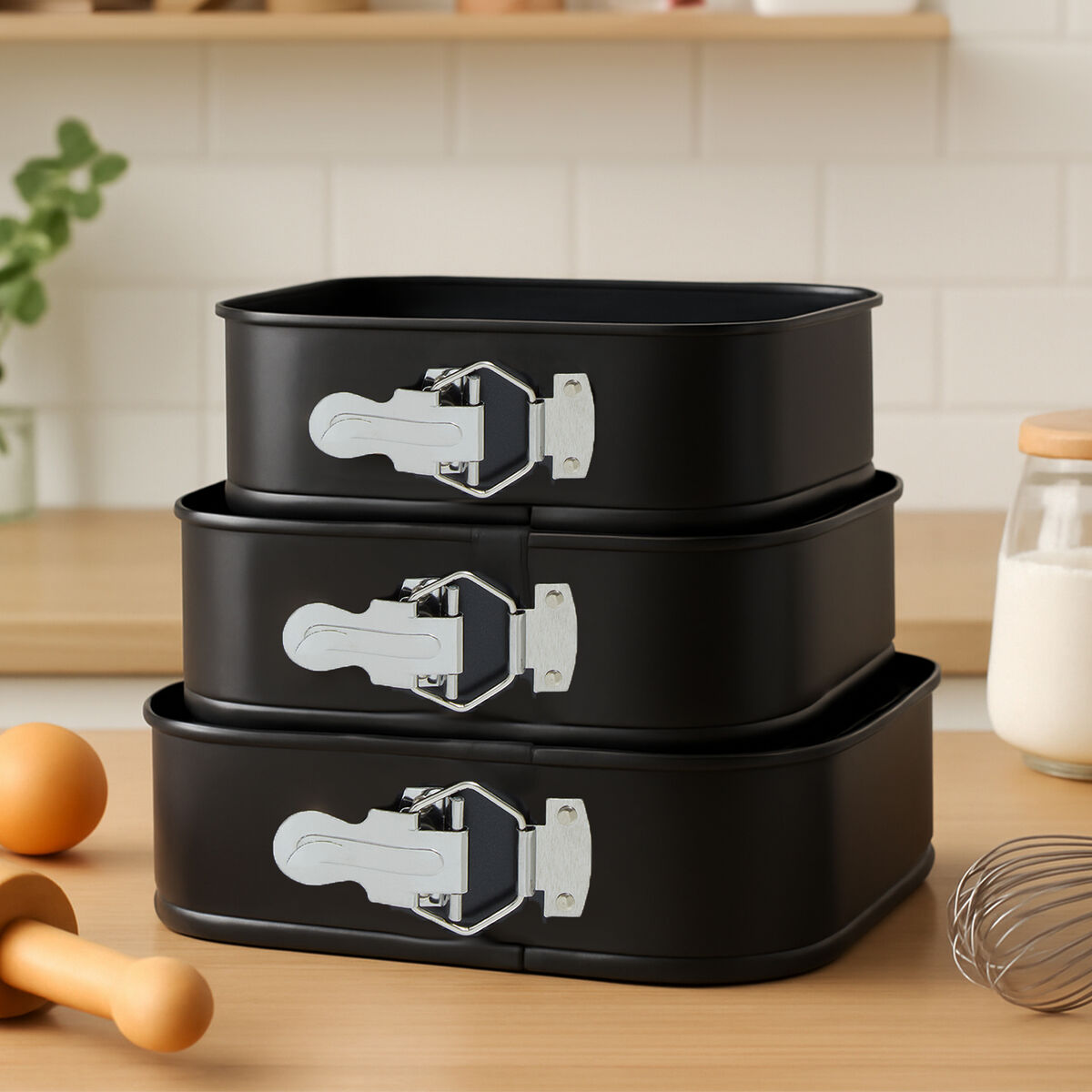 Set of Three Square Cake Tins with Non Stick Finish