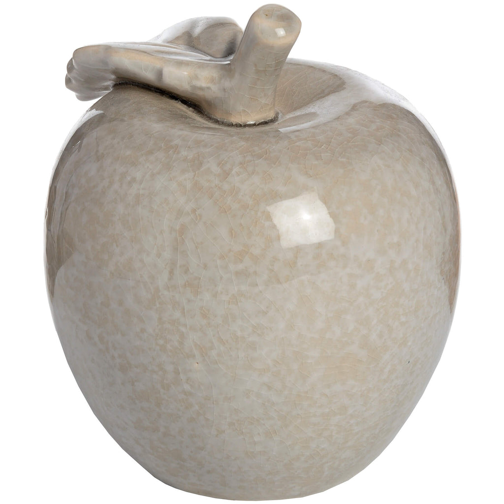 Handcrafted crackle-glazed ceramic apple ornament in antique grey, 14cm, with textured surface for elegant home decor. by RoomLondon at brixbailey.com