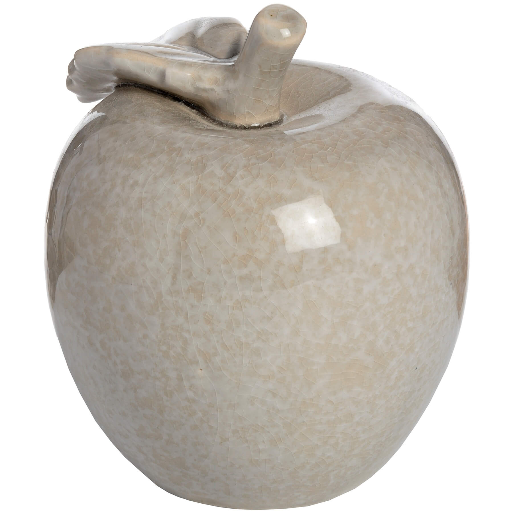 Handcrafted crackle-glazed ceramic apple ornament in antique grey, 14cm, with textured surface for elegant home decor. by RoomLondon at brixbailey.com