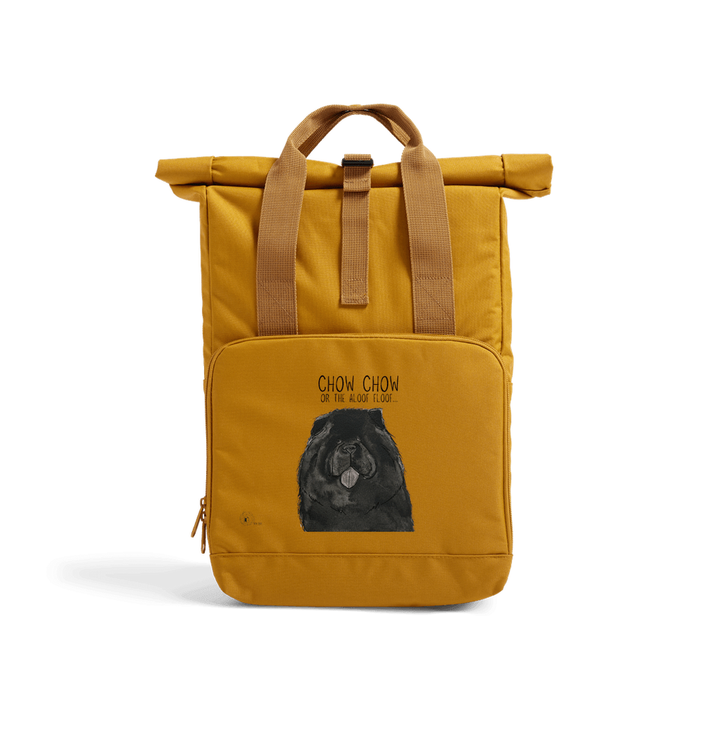 Black Chow Chow Aloof Floof Roll Top Backpack