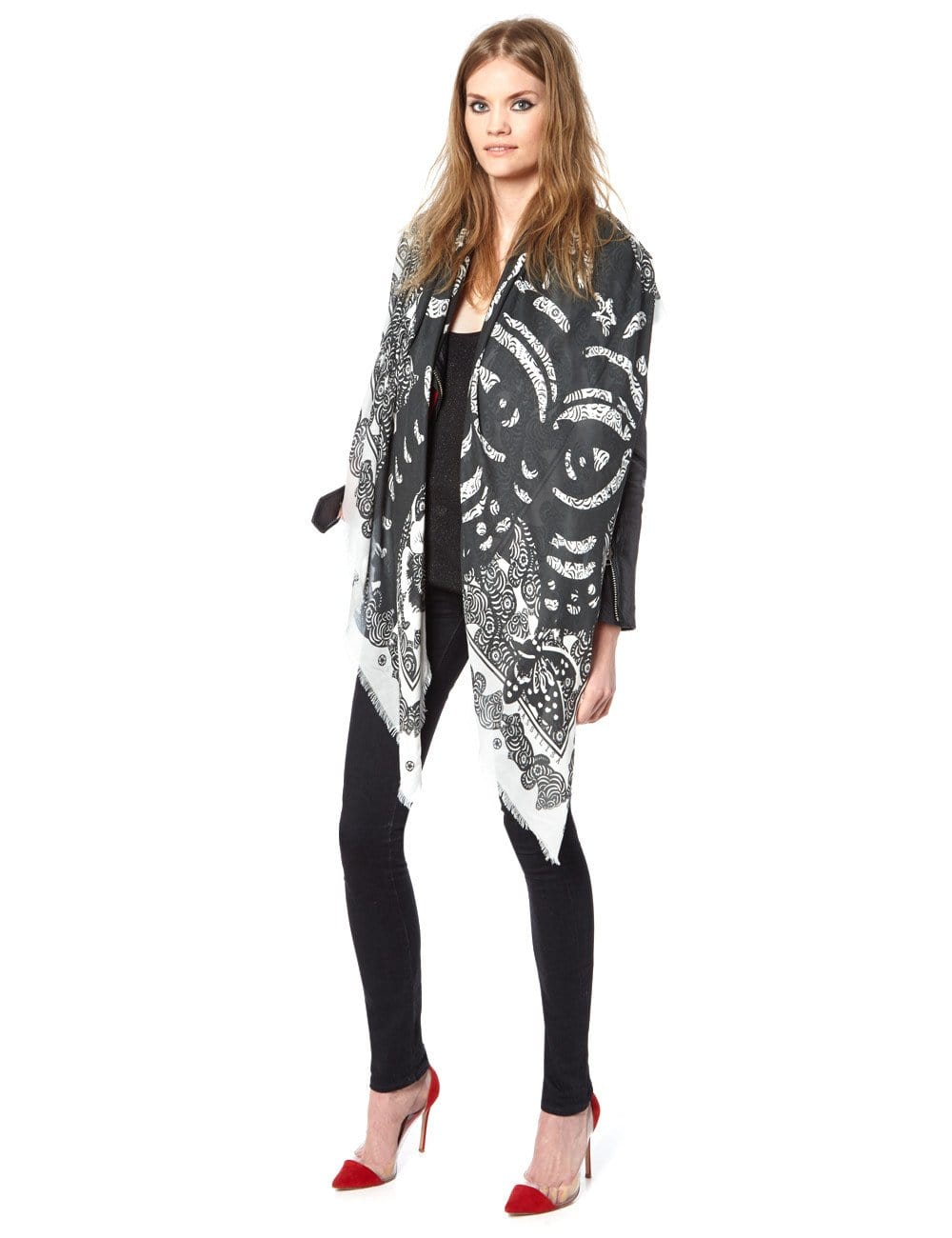 Black and White Cat Butterfly Print Scarf 140x140cm