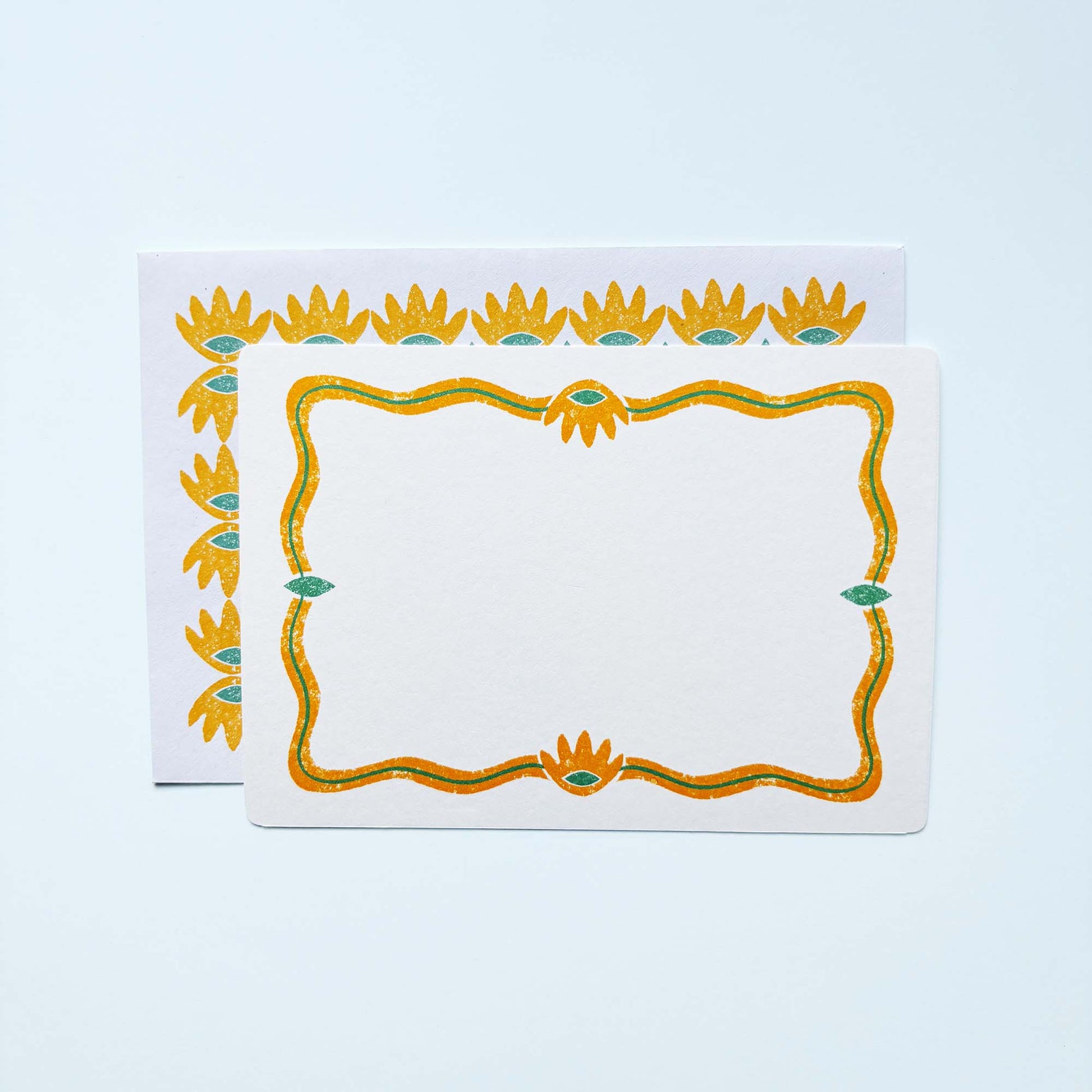 Set of 12 Notecards and Envelopes in Yellow and Green