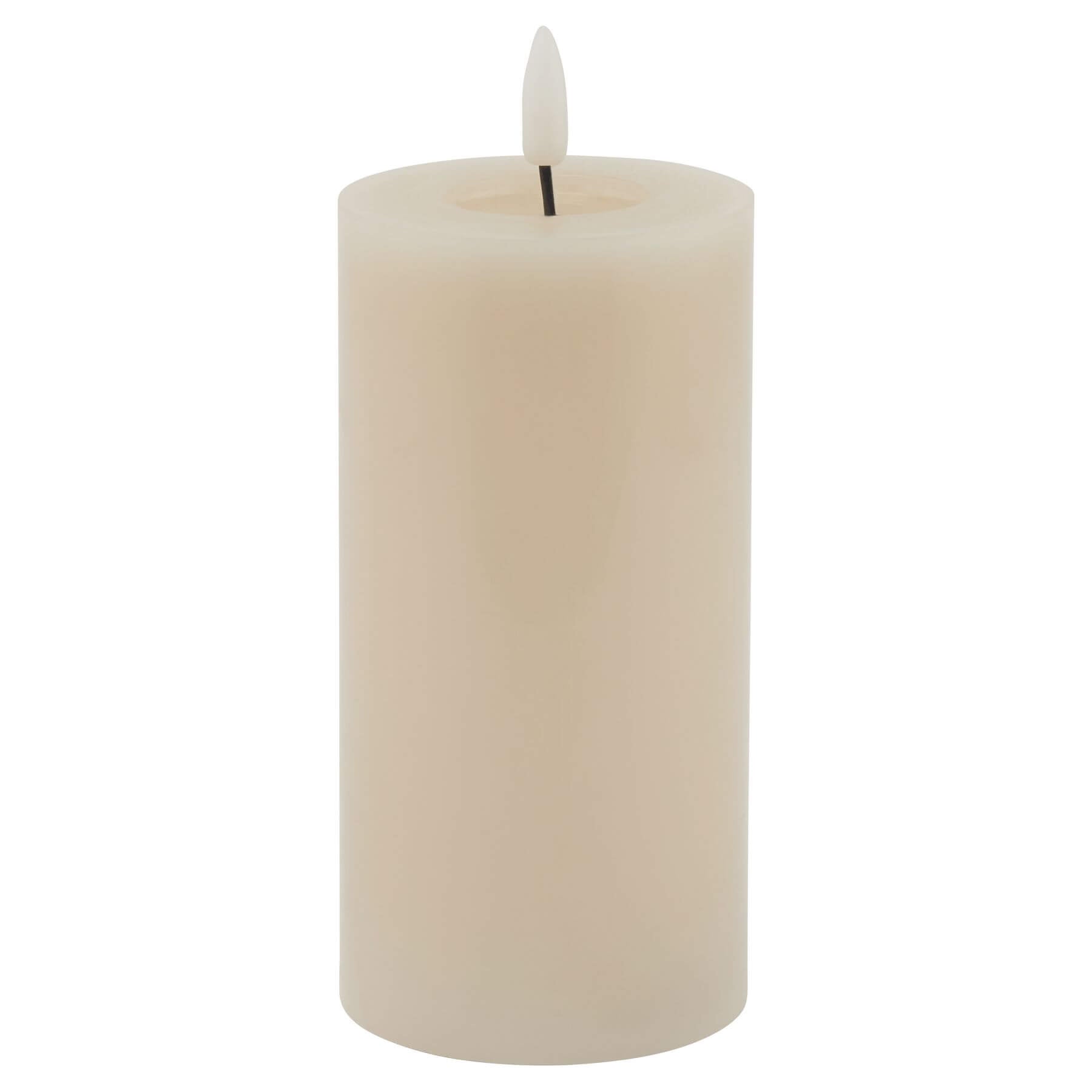 Realistic taupe LED wax candle with dripping effect, flame-free ambiance for home decor by Sostter at brixbailey.com