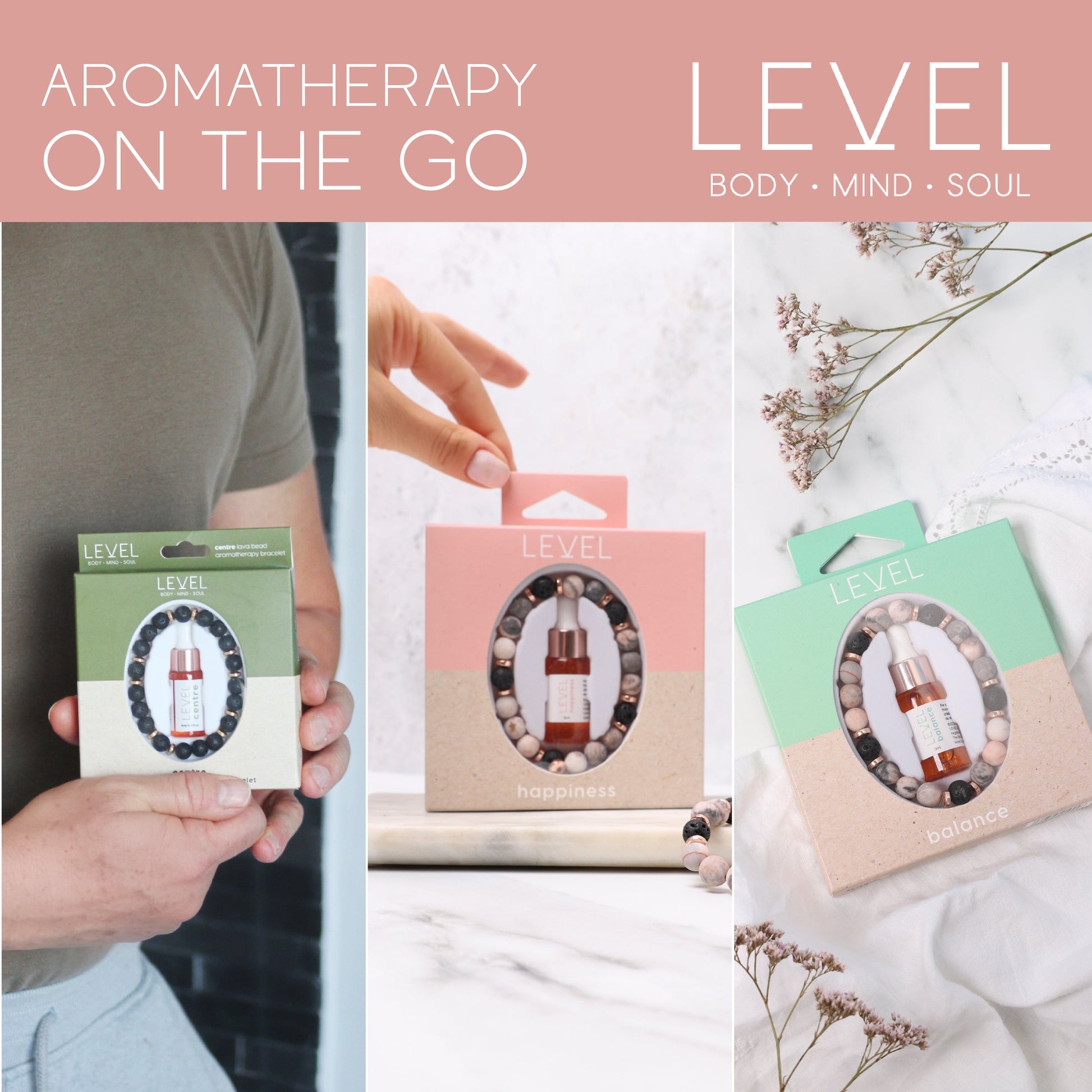 Aromatherapy Bracelet Set with Lava Beads for Happiness, Balance and Calm
