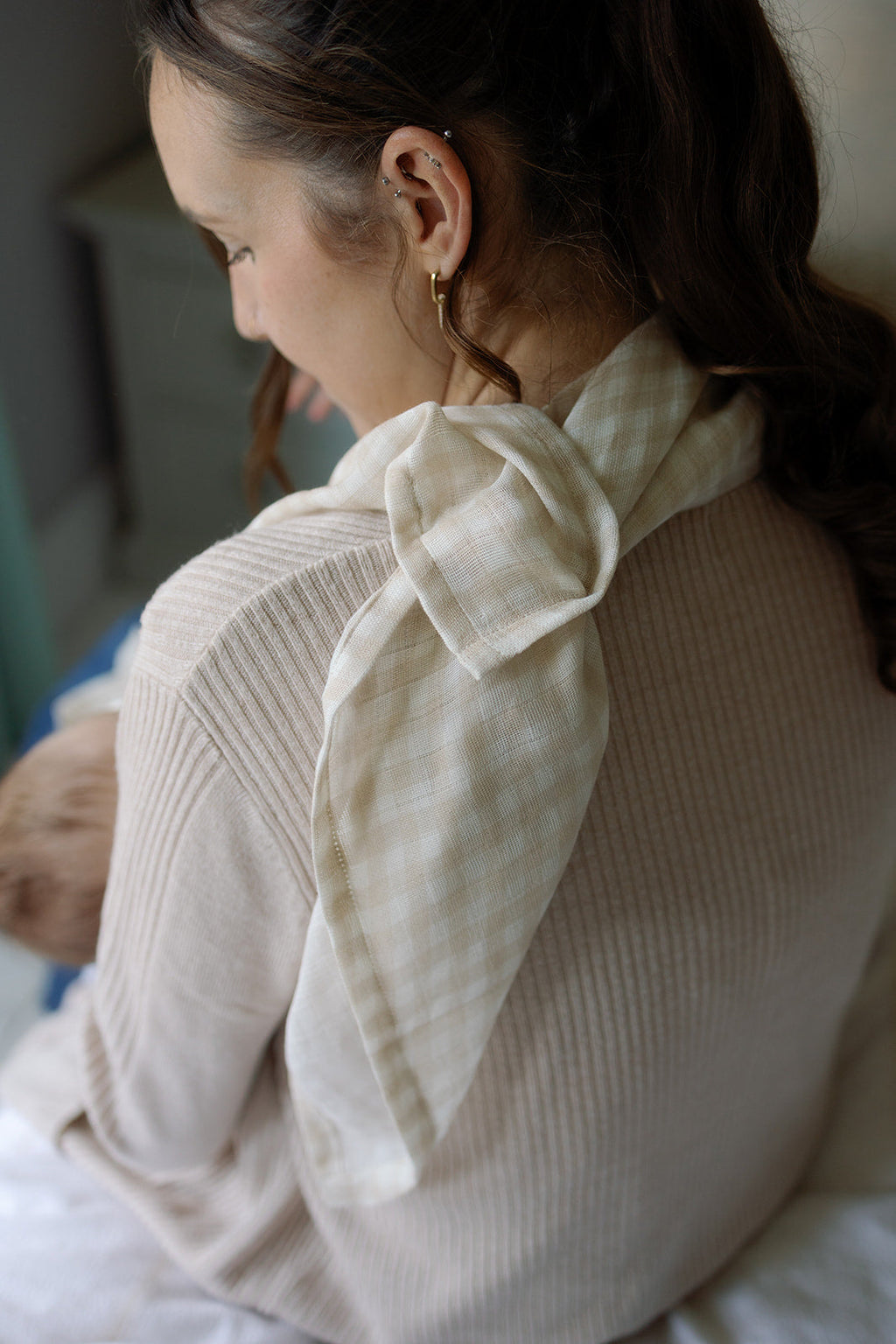 Gingham Beige Large Swaddle Muslin