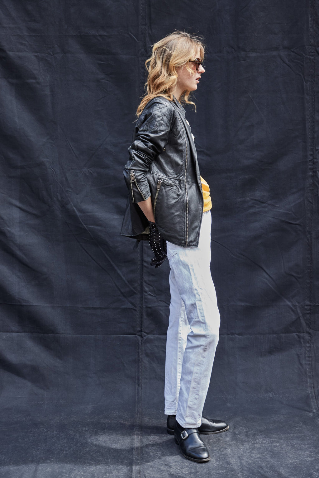 Saint Lambs Leather Biker Jacket in Black