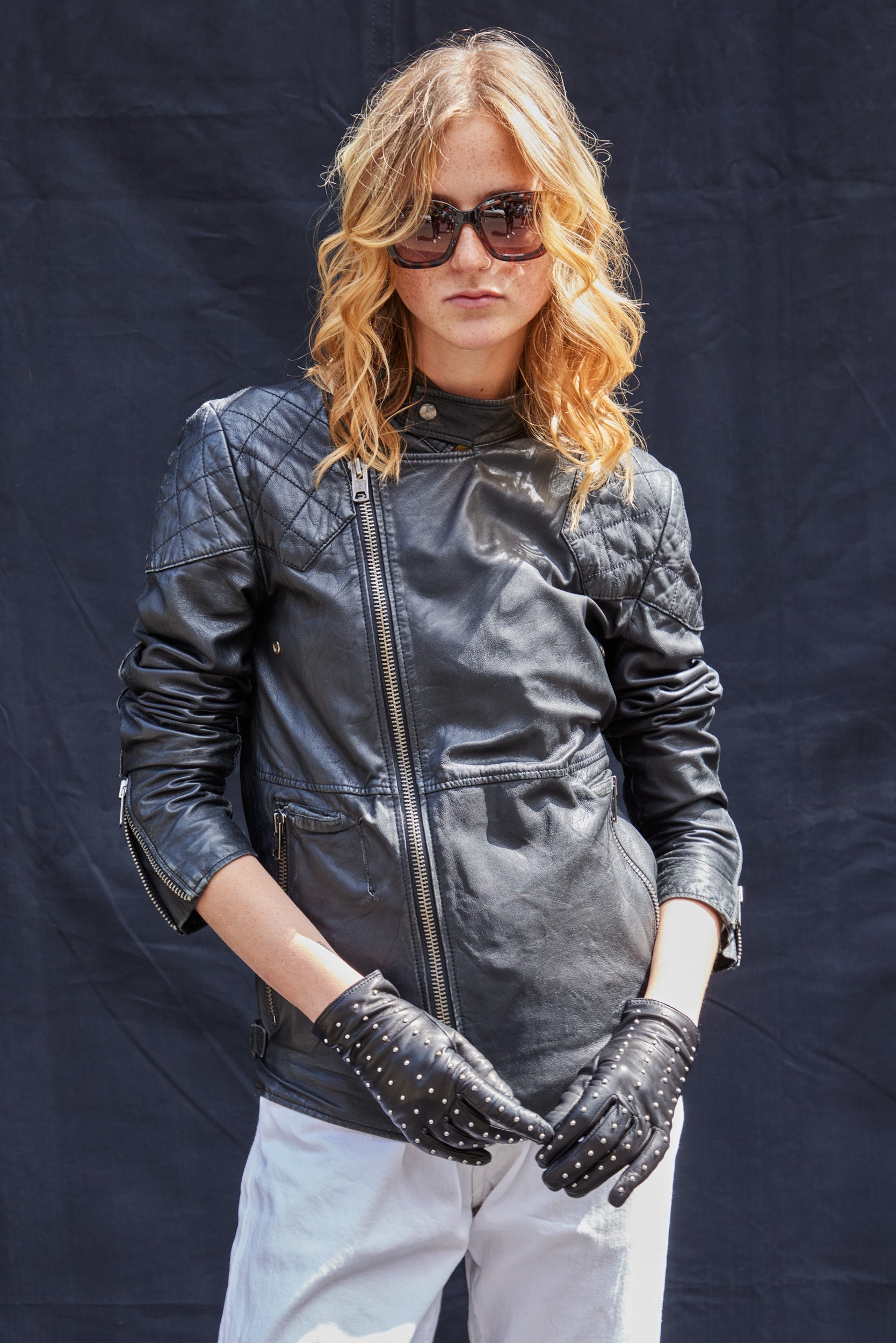 Saint Lambs Leather Biker Jacket in Black