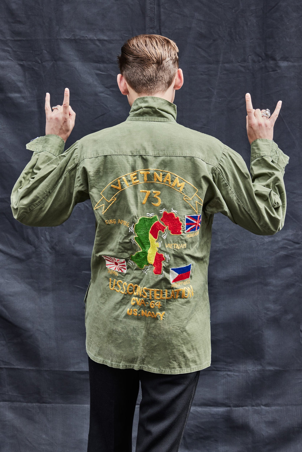 Vintage USS Constellation Field Jacket Hand Embroidered