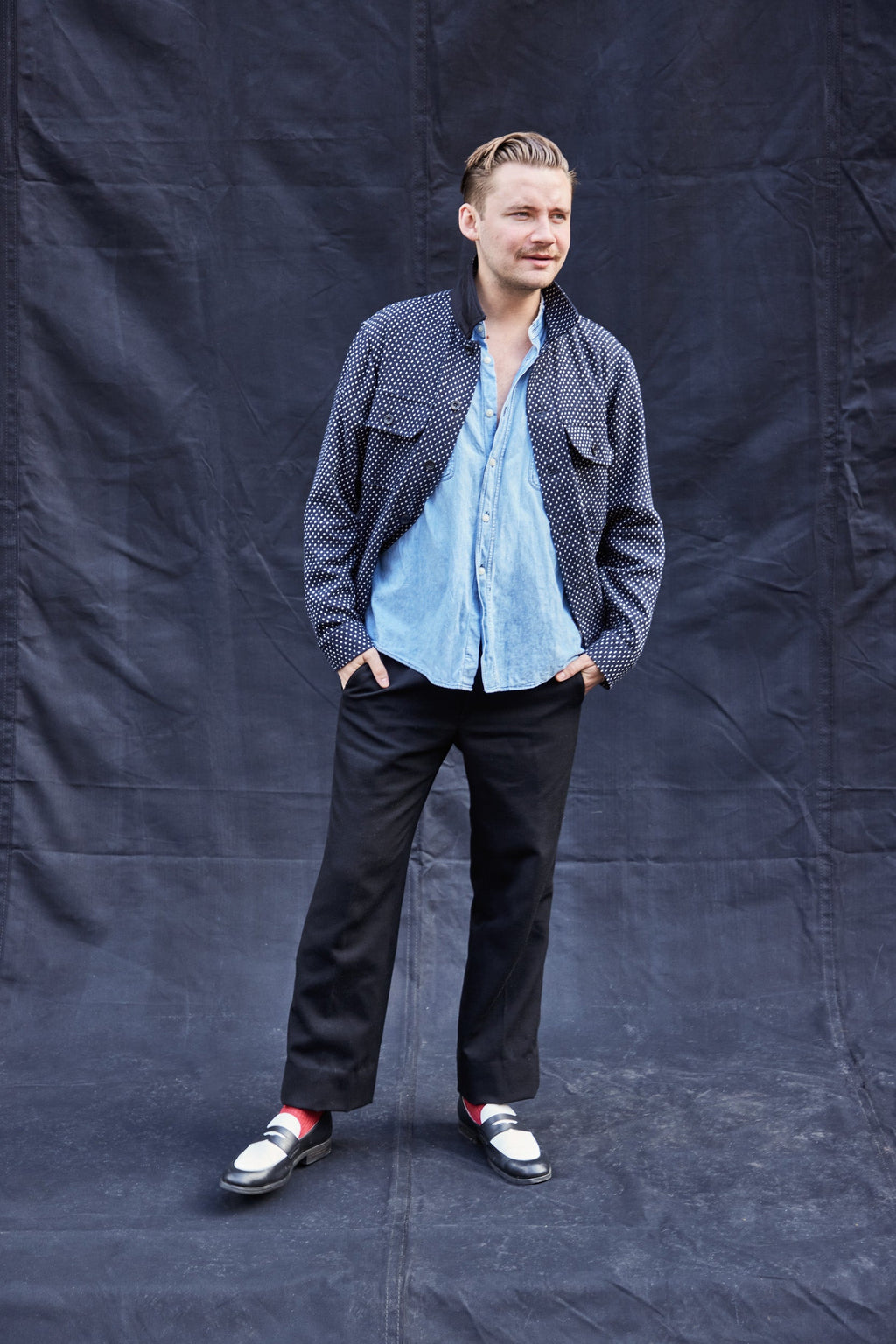 Navy Wool Workshirt with Dot Detail