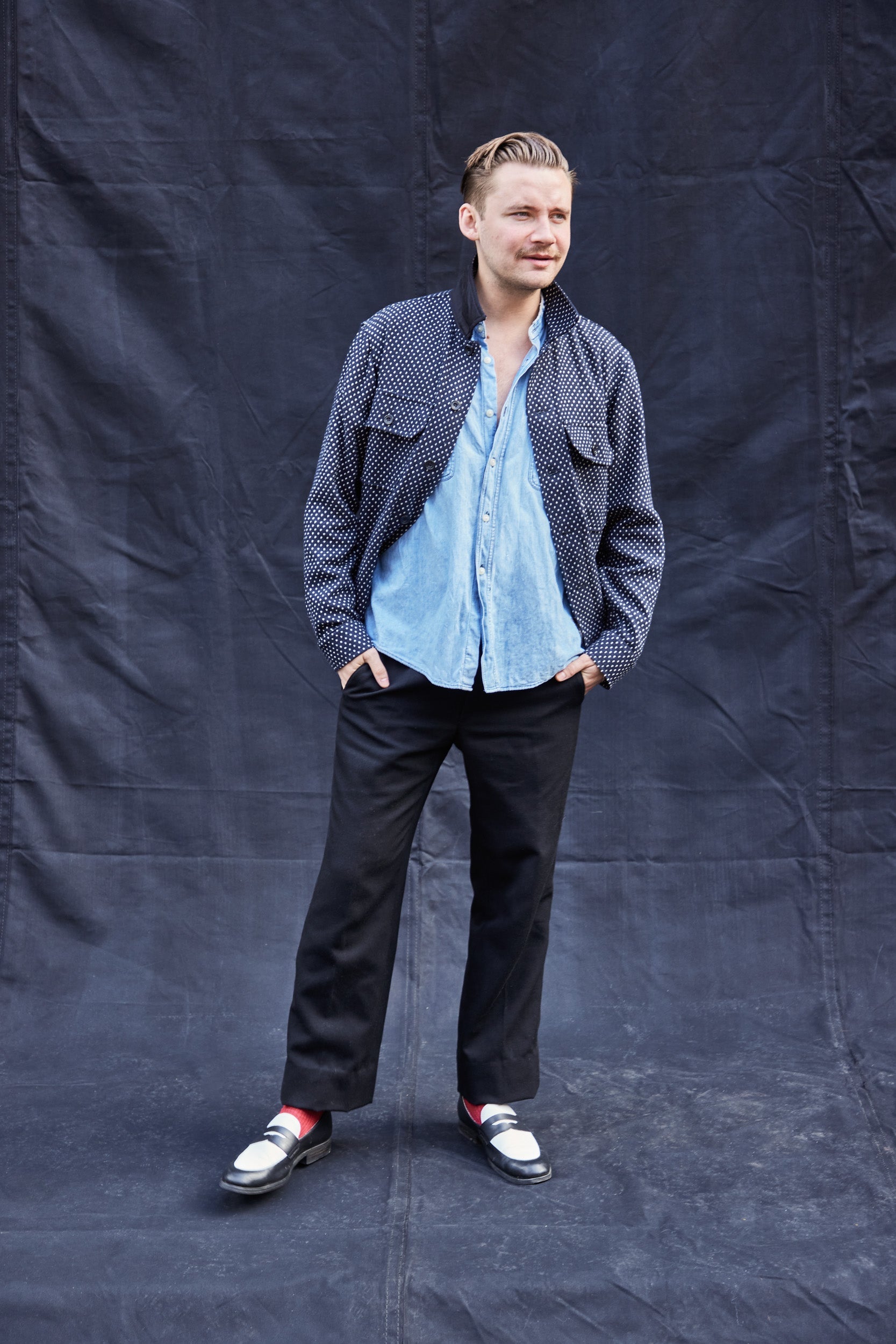 Navy Wool Workshirt with Dot Detail