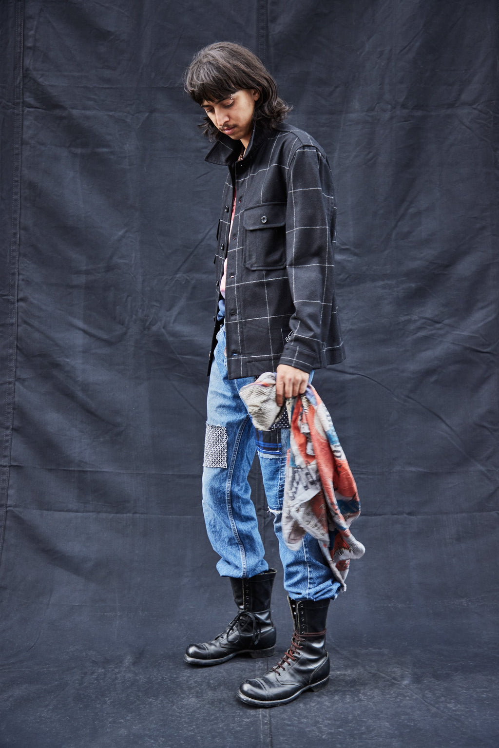 Black Window Pane Wool Workshirt