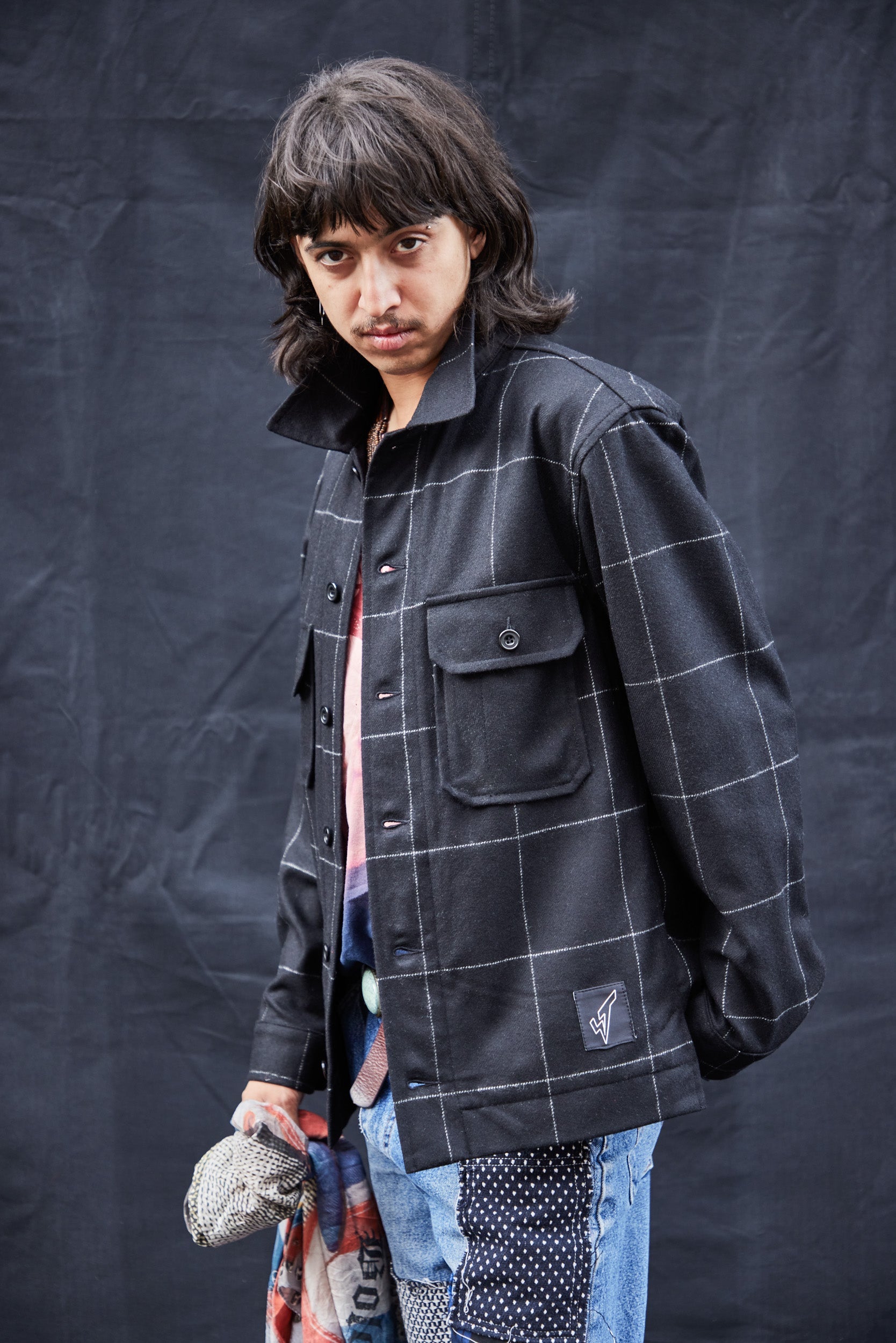 Black Window Pane Wool Workshirt