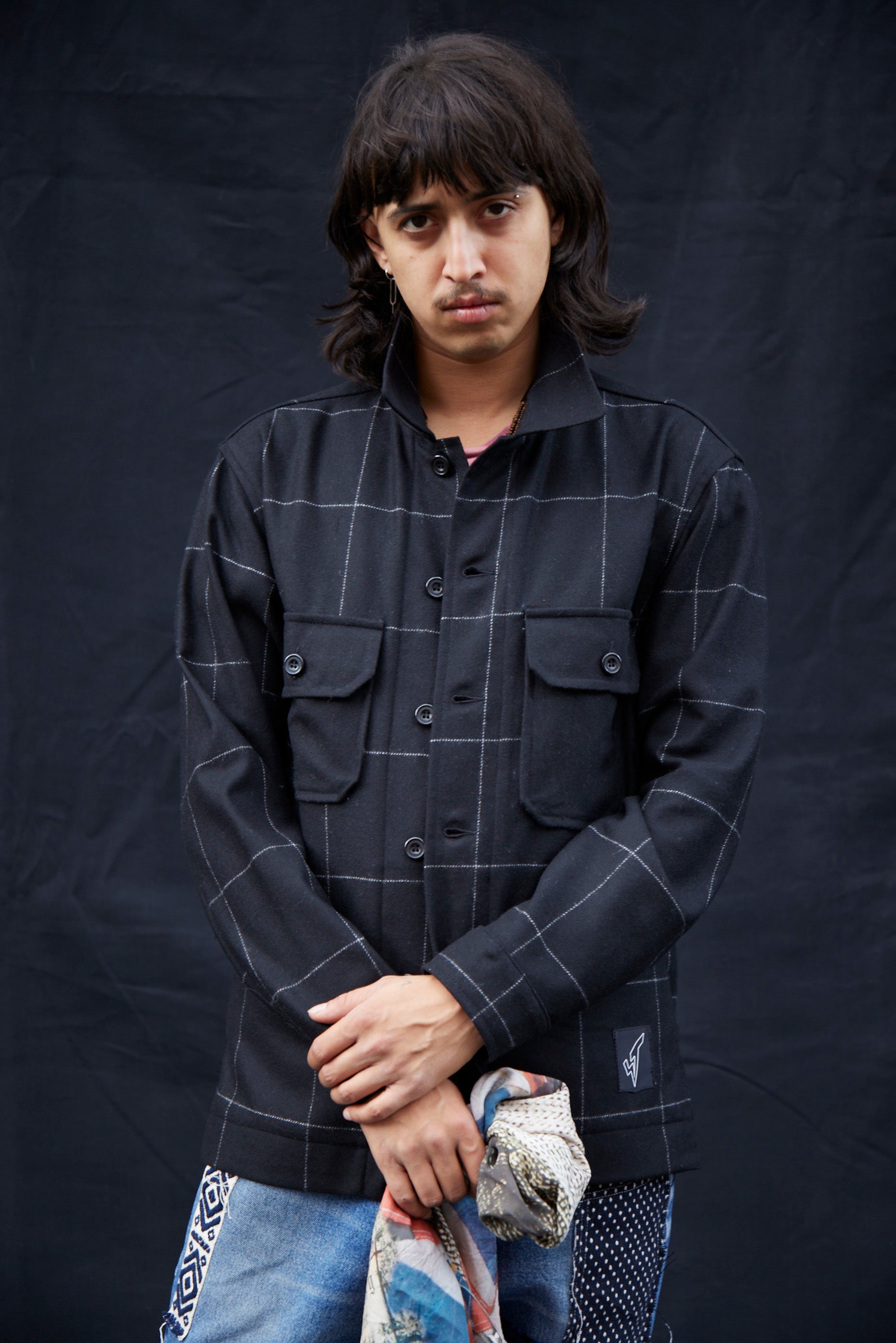 Black Window Pane Wool Workshirt