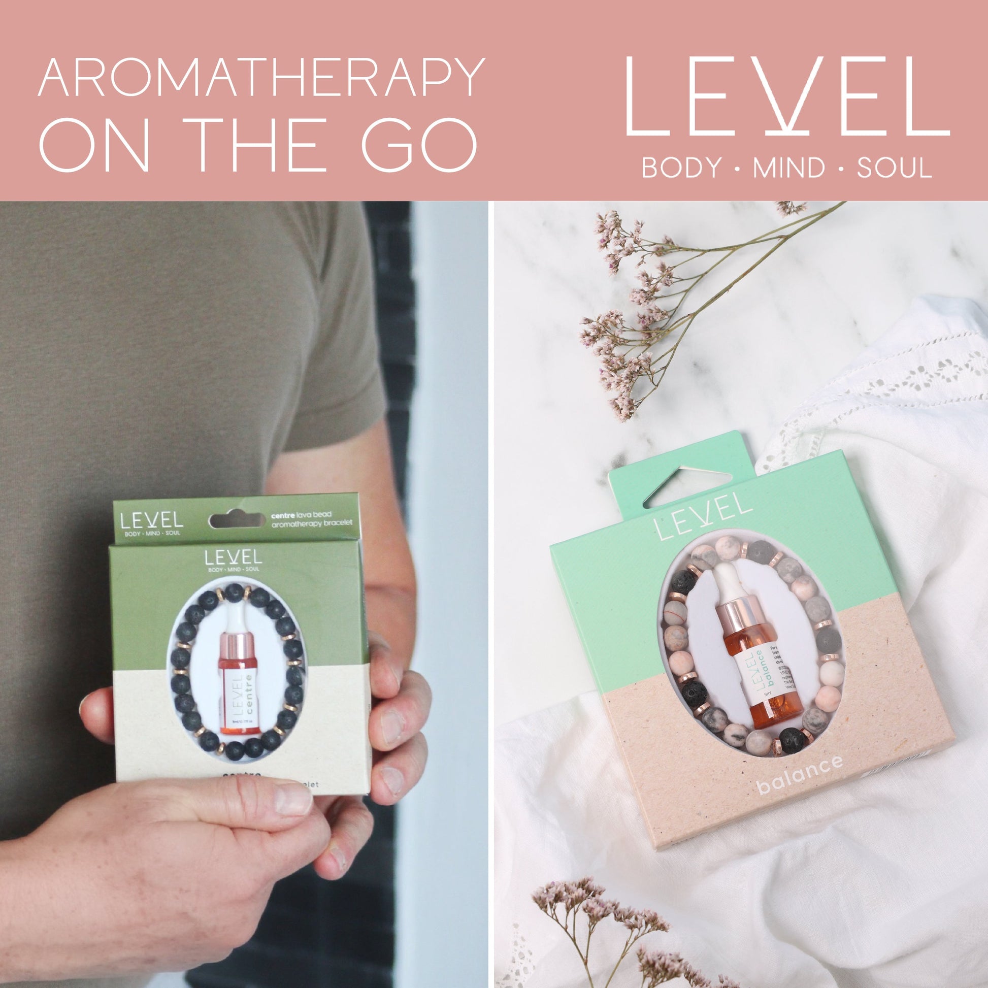 Lava Bead Aromatherapy Bracelet Set Balance and Centre