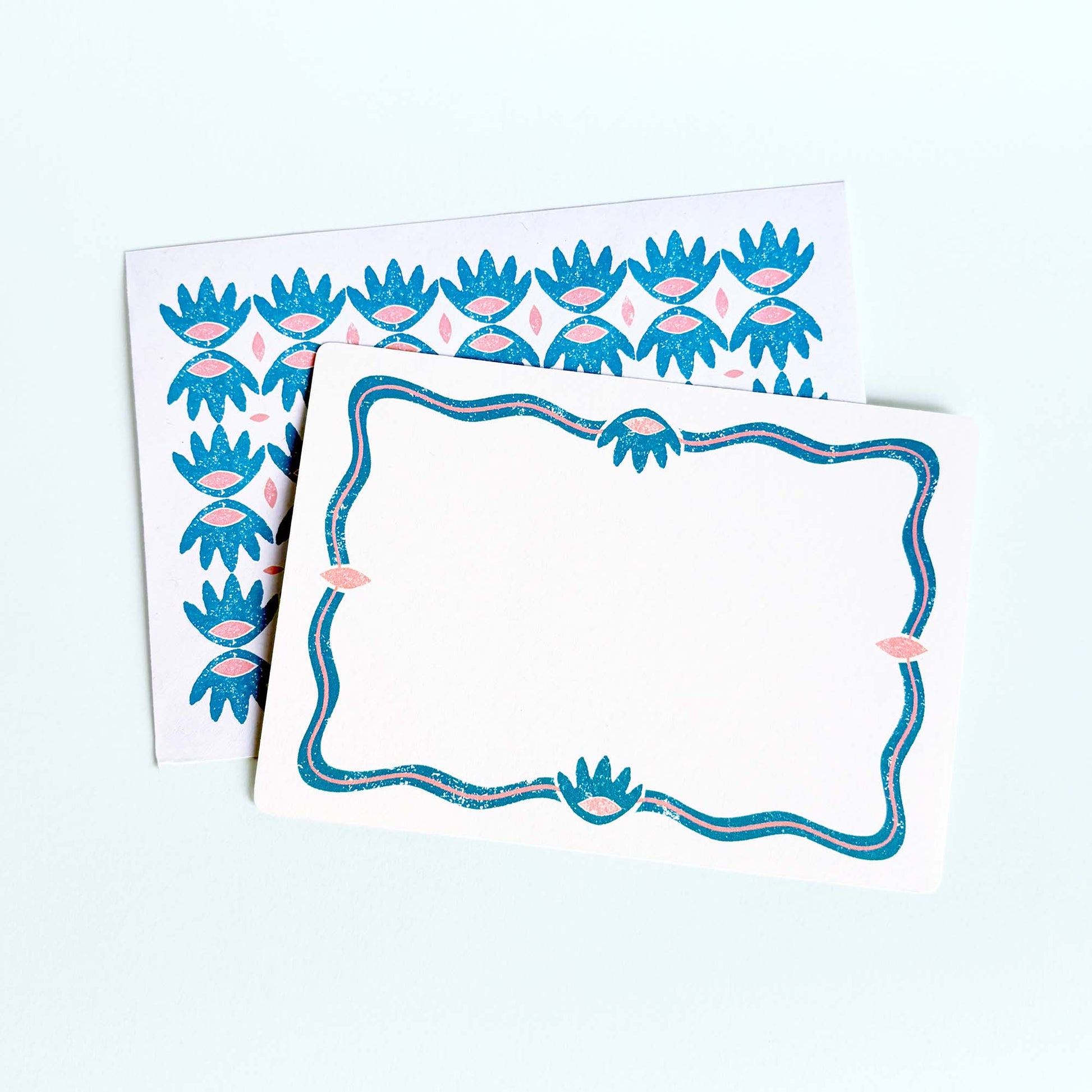 Set of 12 Notecards and Envelopes in Blue and Pink