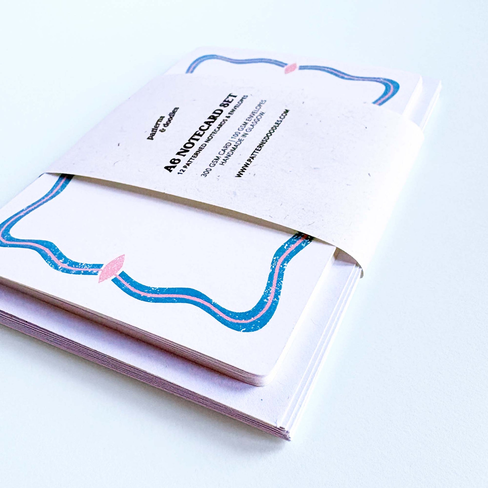 Set of 12 Notecards and Envelopes in Blue and Pink