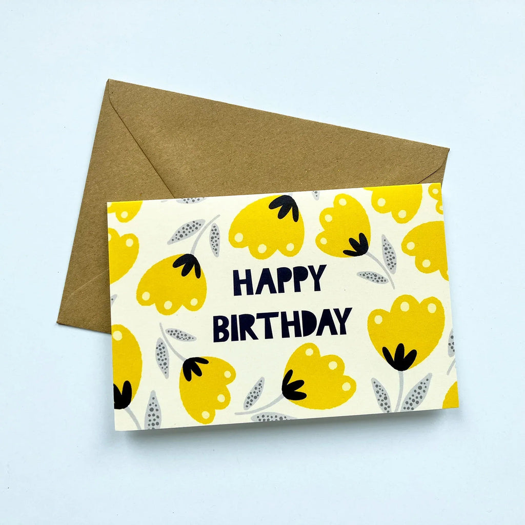 Quirky Yellow Flowers Birthday Card