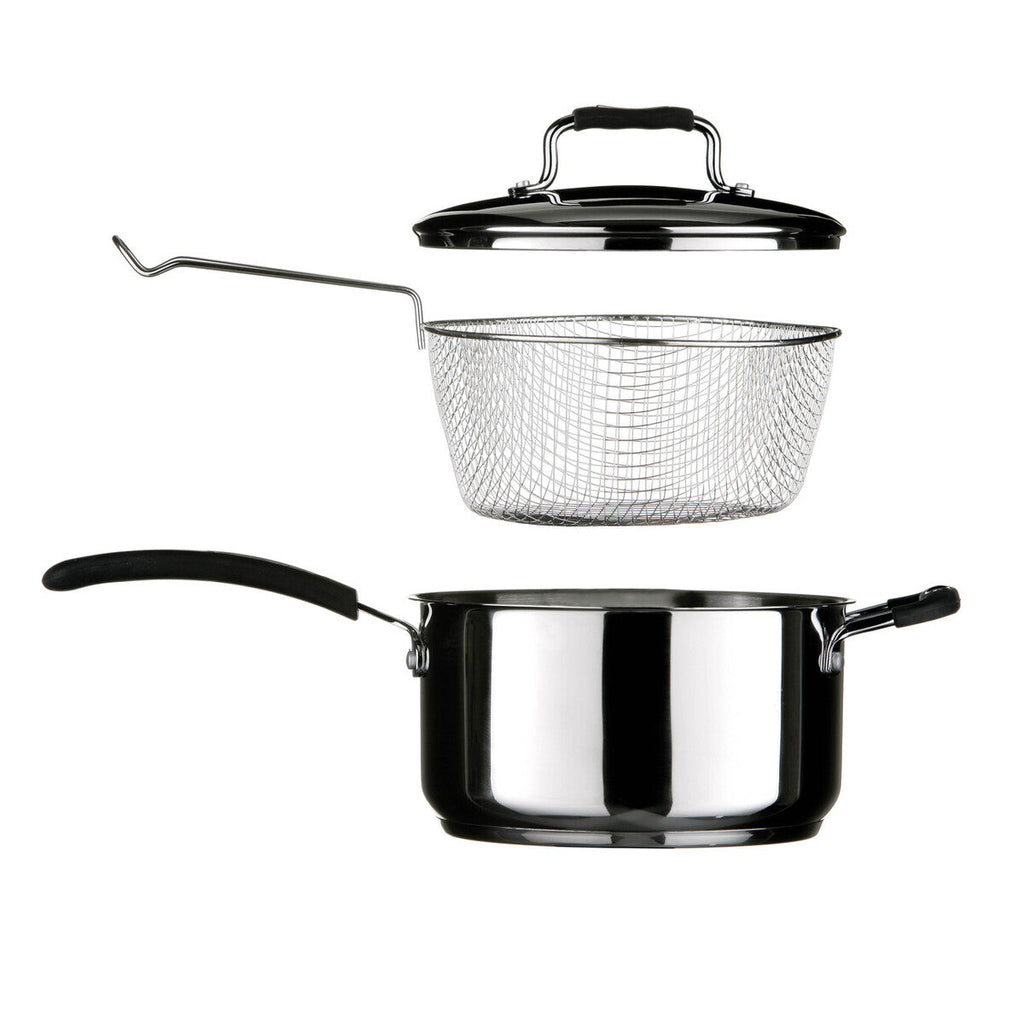 22 cm Stainless Steel Chip Pan with Glass Lid and Wire Basket