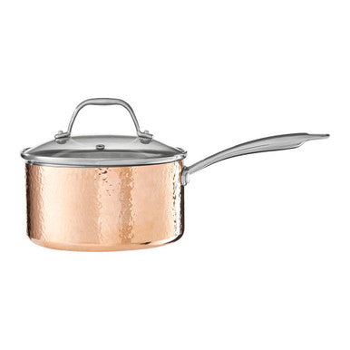 Medium 18cm Hammered Copper Saucepan with Lid
