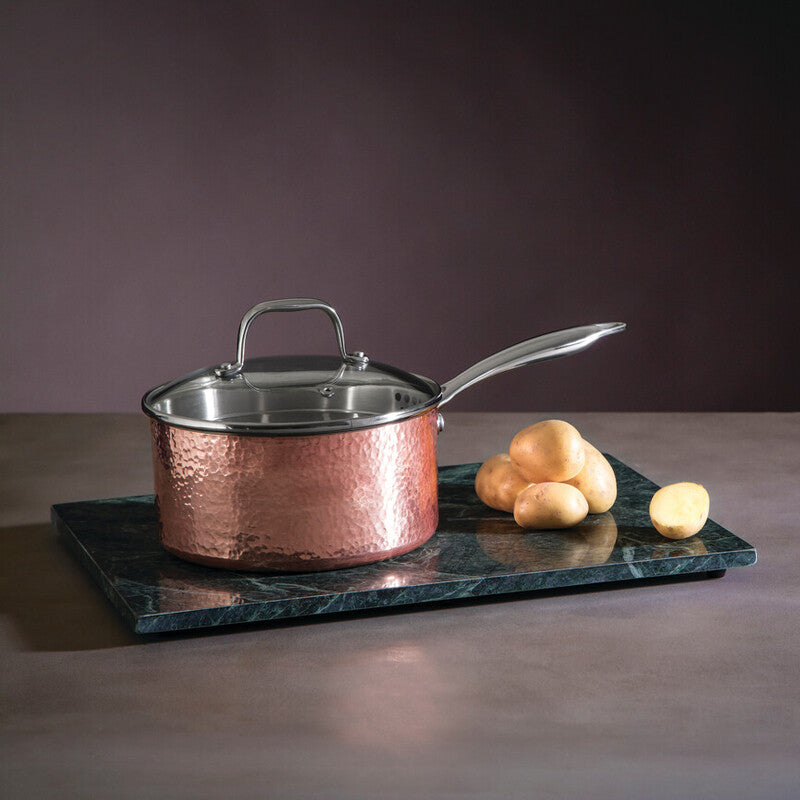 Medium 18cm Hammered Copper Saucepan with Lid