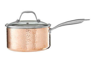 Copper Finish Large 20cm Hammered Saucepan with Lid