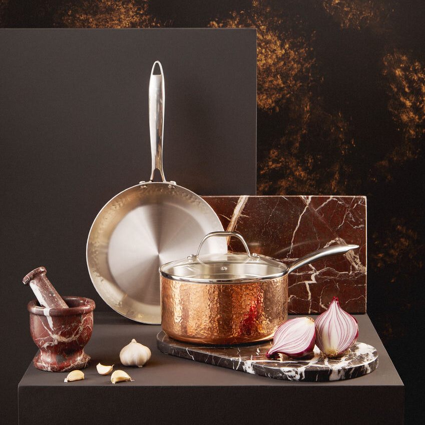 Copper Finish Large 20cm Hammered Saucepan with Lid