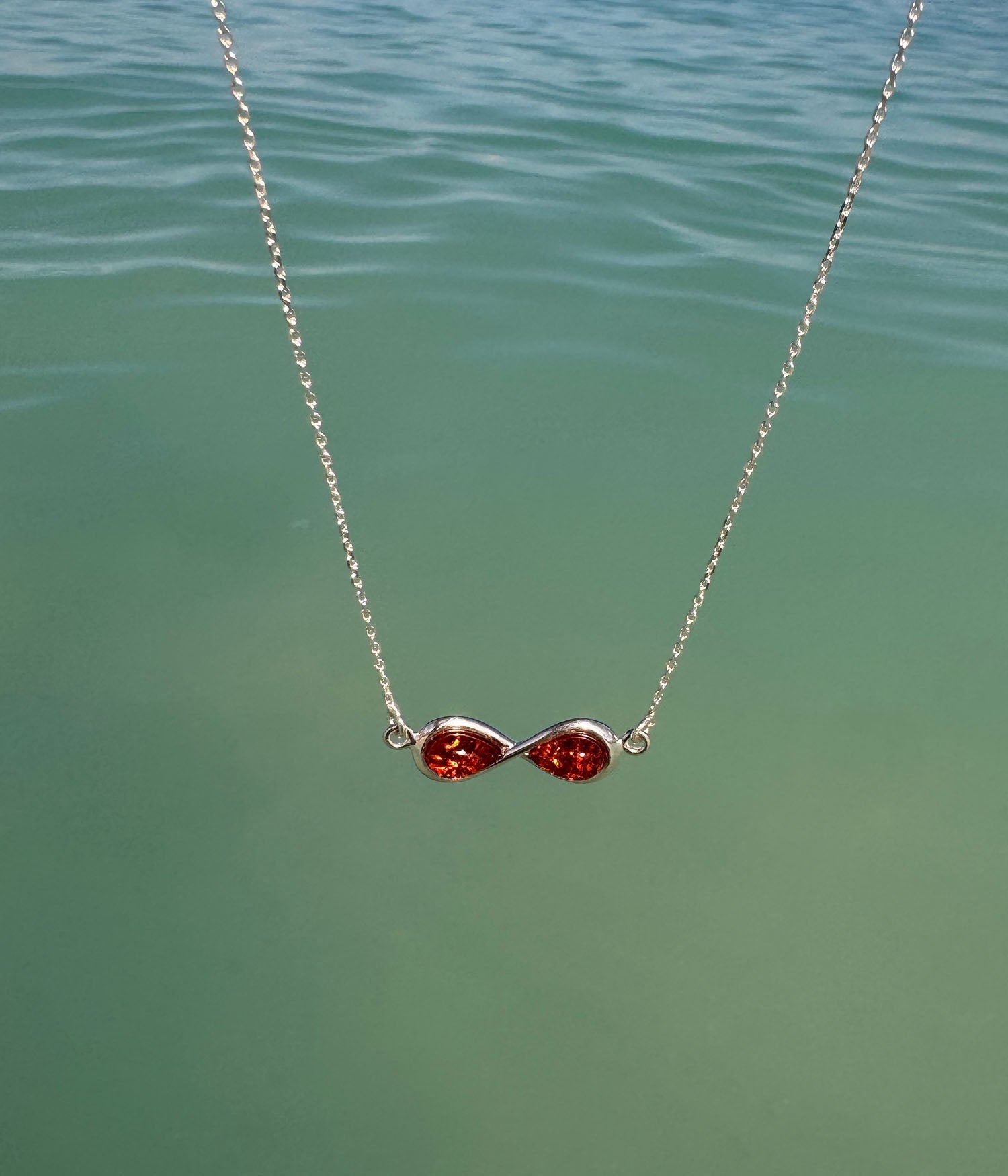 Infinity Amber Necklace in Sterling Silver