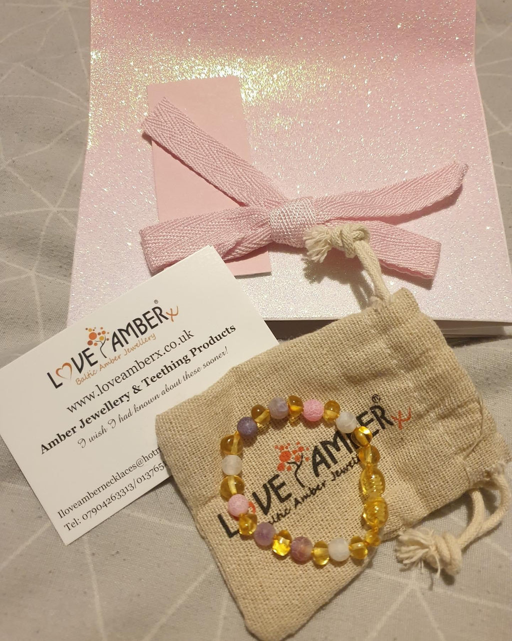 Child Amelie Pink Purple Agate Honey Baltic Amber Anklet