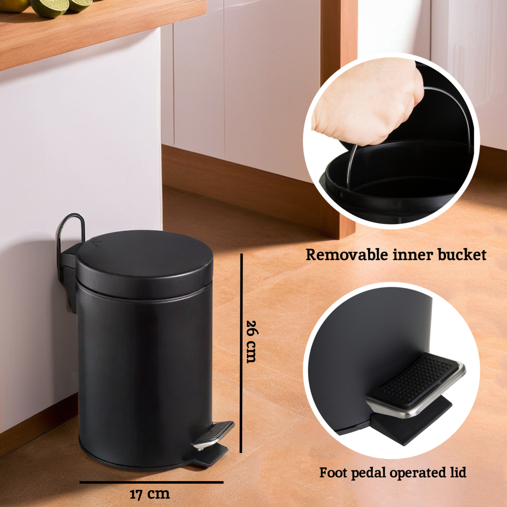 Black 3 Litre Pedal Bin