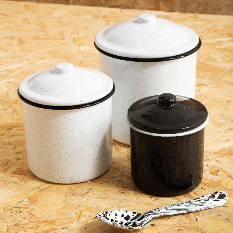 Large White Kitchen Canister with Black Pattern