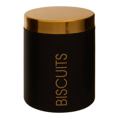 Black Enamel Biscuit Canister with Gold Lid