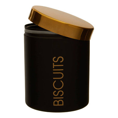 Black Enamel Biscuit Canister with Gold Lid