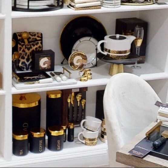 Black Enamel Biscuit Canister with Gold Lid